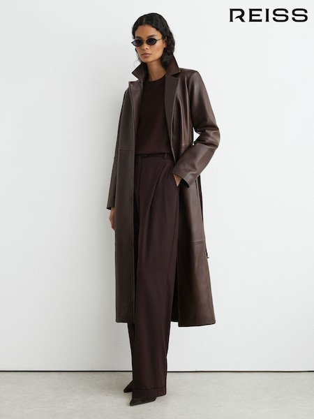 초콜릿 브라운 - Reiss 윌로우 가죽 벨트 트렌치 코트