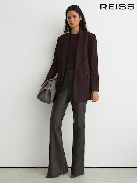 Grey - Reiss Andi Leather Slim Straight-leg Trousers