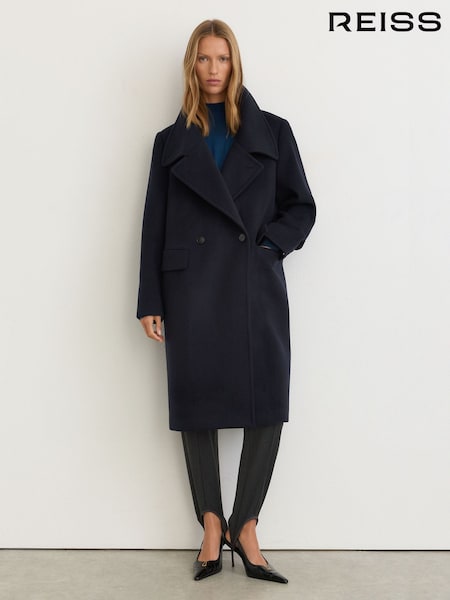 Marine - Reiss Caris Wool-blend Relaxed-fit Double-breasted Coat
