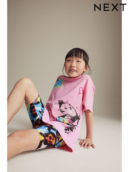 rožnata - Oversized 100% Cotton T-Shirt and Cycle Shorts Set (3-16yrs) (M24592) | € 11 - € 16