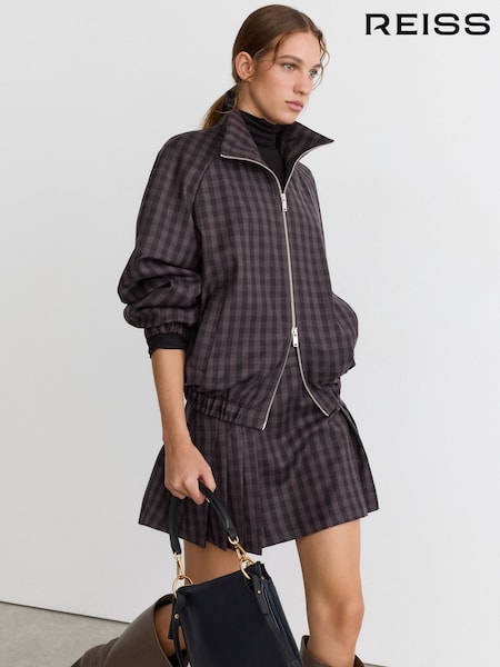 Grape Check - Reiss Carla Wool Gingham-check Bomber Jacket