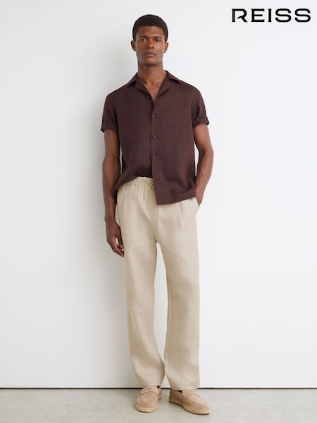 Natural - Regular Reiss Barges Linen Relaxed-fit Drawstring Trousers