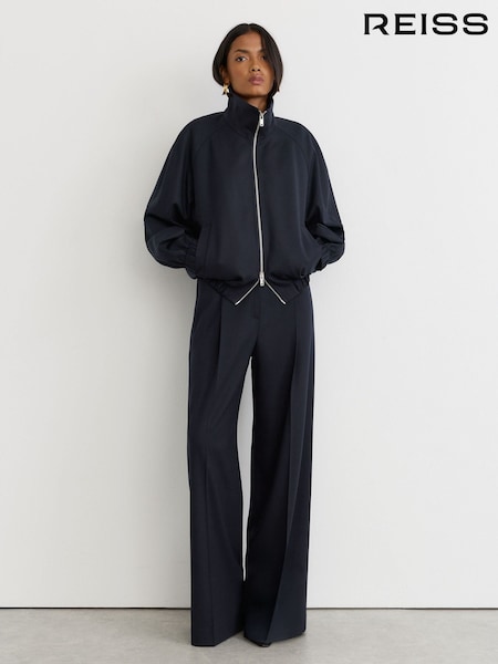 أزرق داكن - Reiss Solene Wool-blend Dual-zip Bomber Jacket