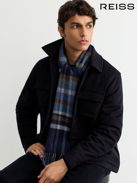 Navy - Regular Reiss Hearth Wool-cashmere Contrast-check Scarf
