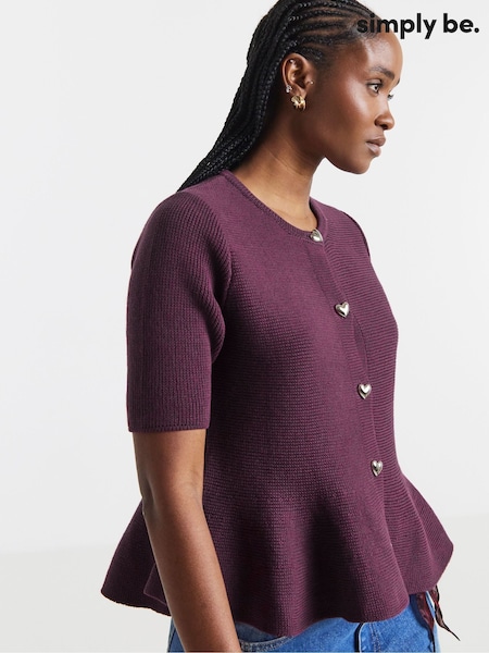 Purple - Simply Be Short Sleeve Peplum Cardigan