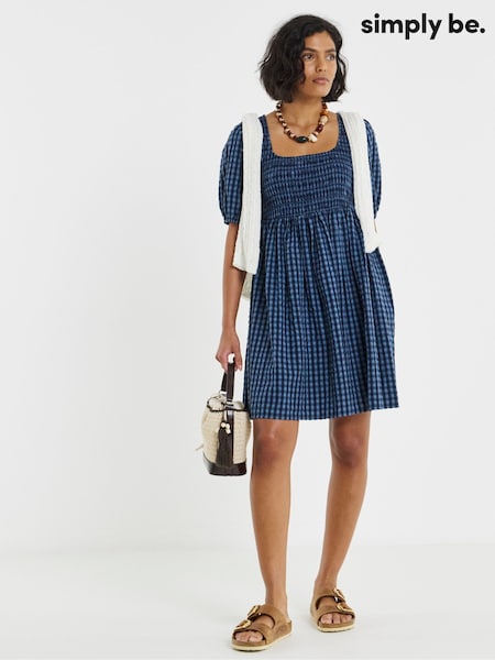 Blue - Simply Be Shirred Skater Dress
