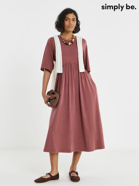 Burgundy Red - Simply Be Acid Wash Waist Detail Midi Dress