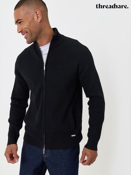 Black - Regular Threadbare Knitted Zip Up Funnel Neck Cardigan