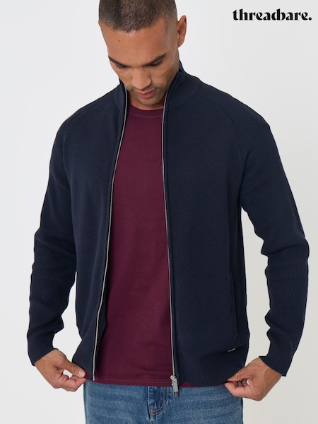 Blue - Regular Threadbare Knitted Zip Up Funnel Neck Cardigan