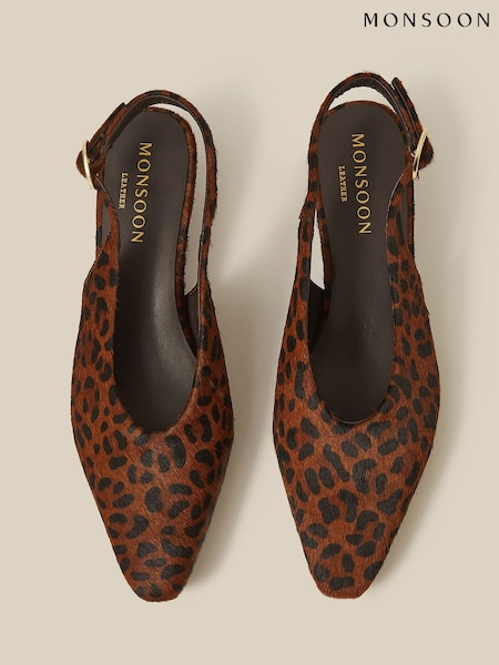 لون طبيعي - Monsoon Fara Animal Print Leather Slingback Heels