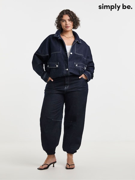 Blue - Simply Be Funnel Neck Bat Wing Denim Jacket