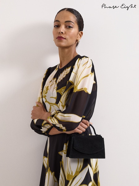 Negru - Phase Eight Suede Top Handle Bag