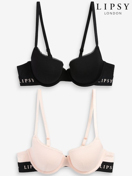 Розовый/Черный - Lipsy Lightly Padded Balcony Bras 2 Pack (M29395) | €8 - €9