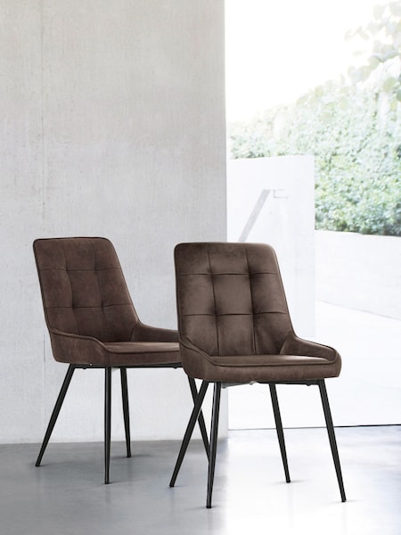Set of 2 Monza Faux Leather Peppercorn Brown Cole Non Arm Dining Chairs (M29620) | €345