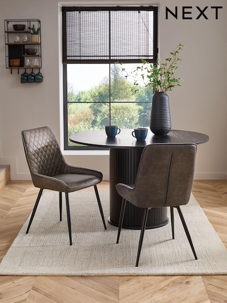 Set of 2 Monza Faux Leather Peppercorn Brown Hamilton Black Leg Quilted Dining Chairs (M29626) | €355