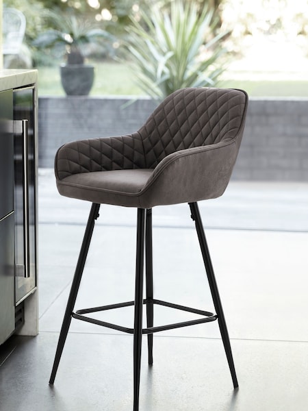 Monza Faux Leather Peppercorn Brown Hamilton Fixed Height Quilted Kitchen Bar Stool (M29627) | €205
