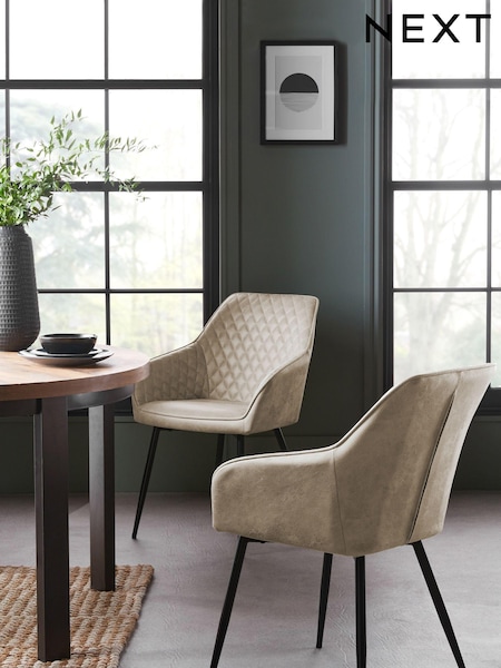 Set of 2 Monza Faux Leather Mink Natural Hamilton Black Leg Quilted Dining Chairs (M29633) | €415