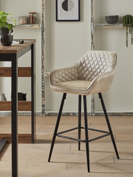 Monza Faux Leather Mink Hamilton Fixed Height Quilted Kitchen Bar Stool (M29635) | €205
