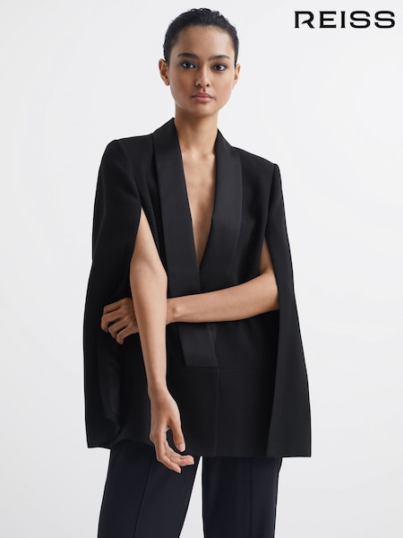 Reiss Black Yana Tuxedo Cape Blazer (M32366) | €176