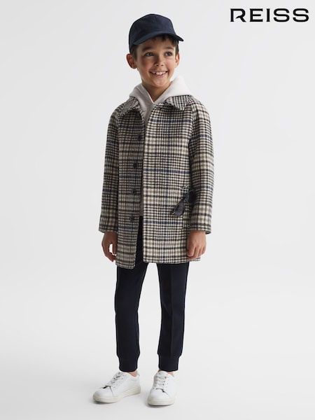 Reiss Brown Check Jojo 9-12 yrs Single Breasted Raglan Overcoat (M32389) | AED922