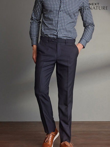 Navy Blue Regular Fit Signature 100% Wool Trousers With Motion Flex Waistband (M32902) | kr838