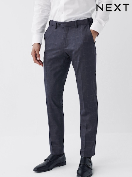 Mornarsko modra - Motion Flex Wool Blend Check Trousers (M32920) | € 12