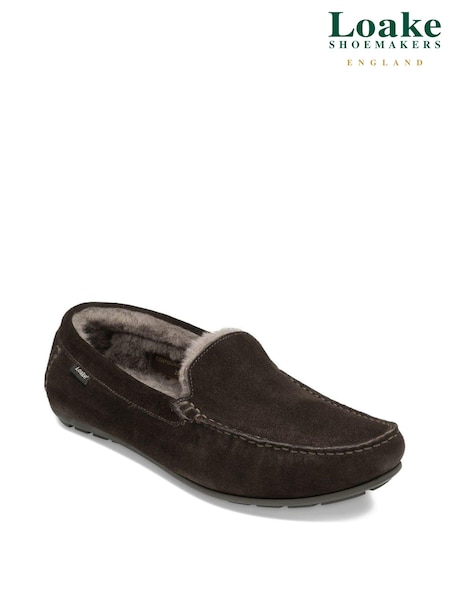 Темно-коричневый - Loake Suede Shearling Lined Apron Slippers (M33089) | €66 - €69
