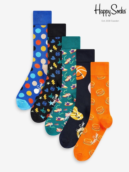 Happy Socks Black Game Day Socks 5 Pack Gift Set (M33458) | AED111