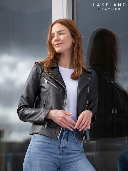 Lakeland Leather Black Grasmere Leather Biker Jacket (M34291) | AED579