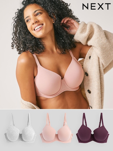 Pflaume/Grau - DD+ Cotton Blend Ultimate Comfort Bras 3 Pack (M34336) | 21 €