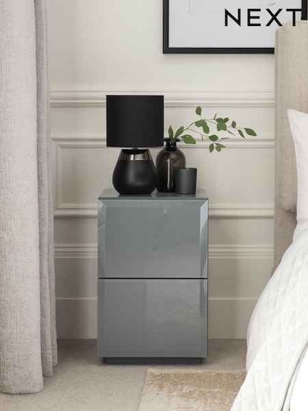 Grey Sloane Glass Collection Luxe 2 Drawer Slim Bedside Table (M35196) | €365