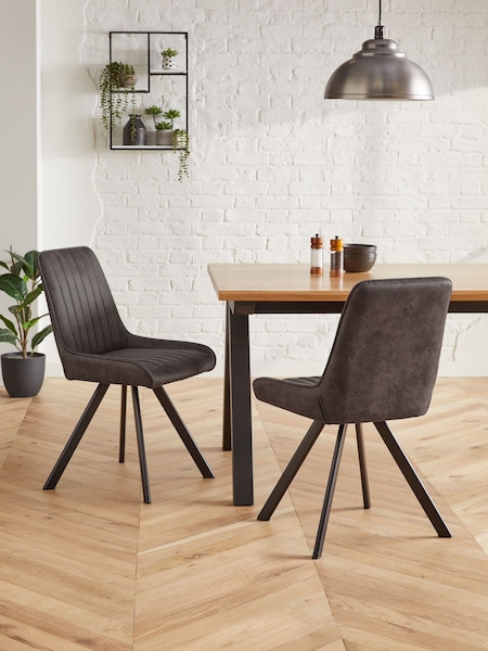 Set of 2 Monza Faux Leather Peppercorn Brown Oakley Black Legs Dining Chairs (M35737) | €365