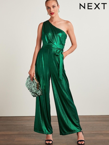 Green Next Tailored Metallic One Shoulder Jumpsuit (M36348) | €26