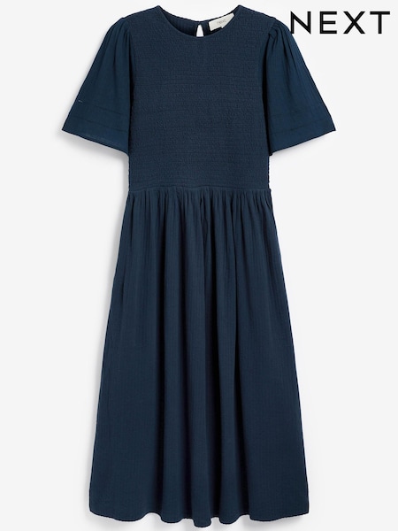 Marineblau/blau - Shirred Jersey Midi Summer Dress (M36839) | 12 €
