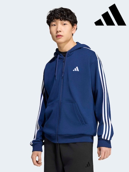 블루 - Regular Adidas Essentials 3-stripes French Terry Full-zip Hoodie