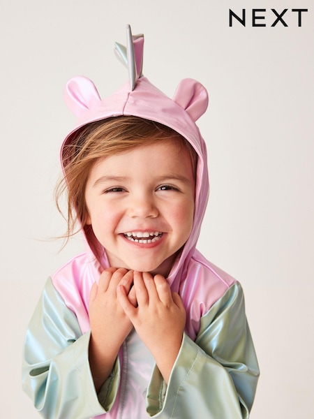 Roza/zelena - Shower Resistant 3D Unicorn Colourblock Metallic Mac Jacket (3mths-7yrs) (M37636) | € 19 - € 22