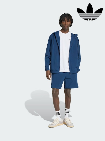 Blå - Regular Adidas Originals Tech Trefoil Essentials Hooded Full Zip Track Top