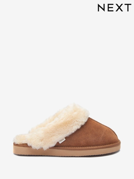 بني كستنائي - Suede Faux Fur Lined Mule Slippers (M40019) | ‏88 د.إ.‏