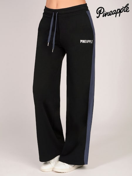 Black - Pineapple Stripe Panel Wide Leg Joggers