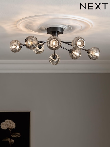 Pewter Grey Dallas 8 Light Flush Fitting Ceiling Light (M40754) | €172