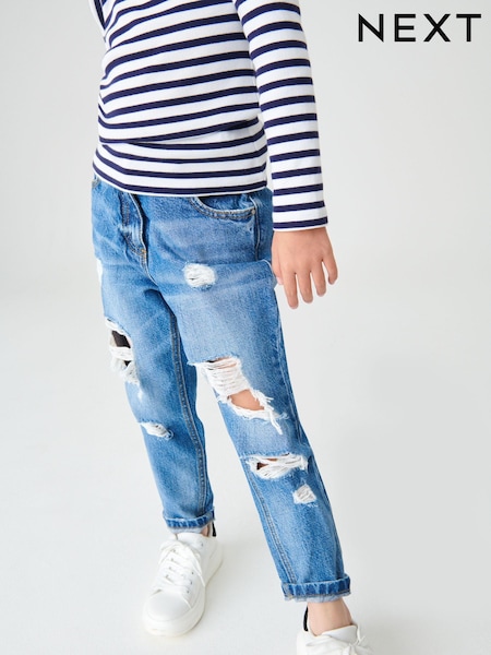 Leuchtend Blau - Distressed Mom 100% Cotton Jeans (3-16yrs) (M42107) | 8 € - 10 €