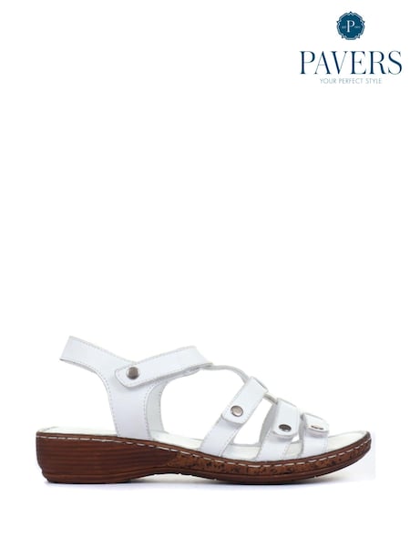 Pavers White Ladies Leather T-Bar Sandals (M42508) | SGD 87