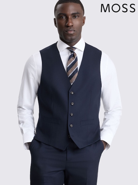 כחול כהה - Regular Moss Regular Fit Twill Waistcoat