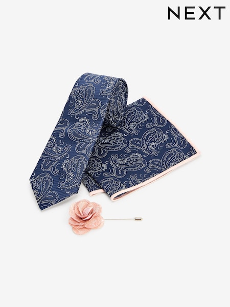 Navy Blue Tie Pocket Square And Lapel Pin Set (M43904) | €9