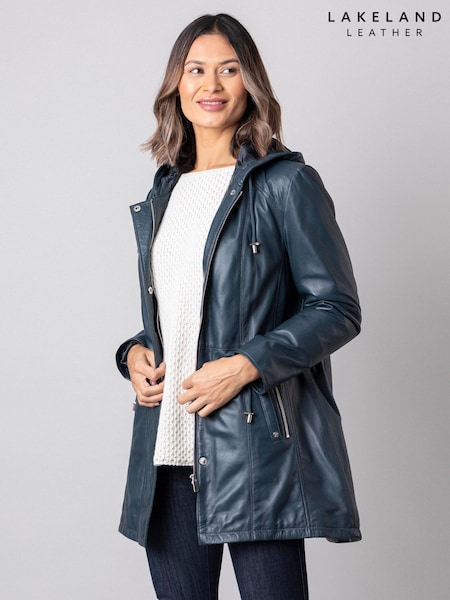 Laivasto Sininen - Lakeland Leather Ambleside Hooded Leather Coat (M44206) | €550