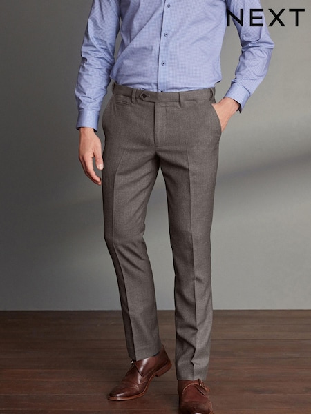 Taupe Brown Slim Fit Signature 100% Wool Trousers With Motion Flex Waistband (M44558) | €12