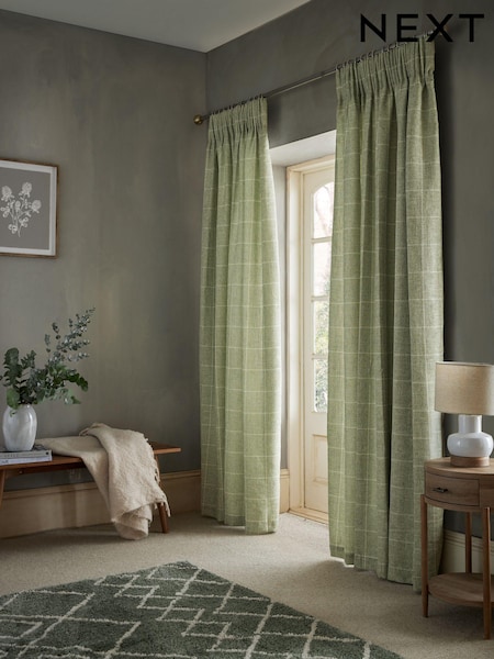 Sage Green Windowpane Check Pencil Pleat Curtains (M45163) | € 26 - € 52