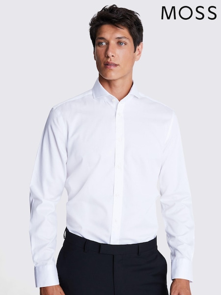 MOSS White Tailored Fit Twill Zero Iron 100% Cotton Shirt (M47088) | €46