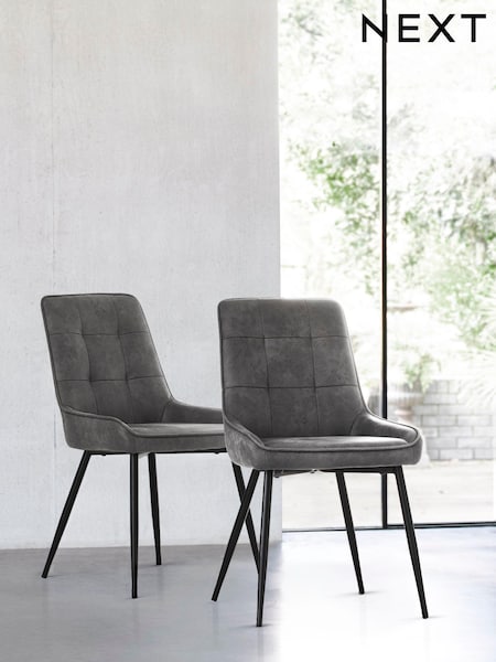 Set of 2 Monza Faux Leather Dark Grey Cole Non Arm Dining Chairs (M47174) | €345