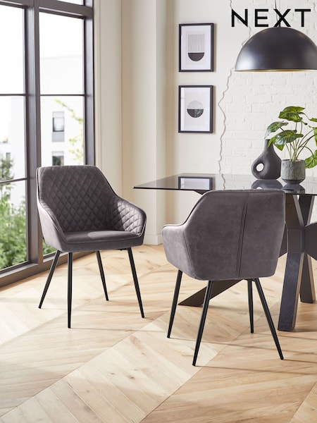 Set of 2 Monza Faux Leather Dark Grey Hamilton Black Leg Quilted Dining Chairs (M47176) | €415